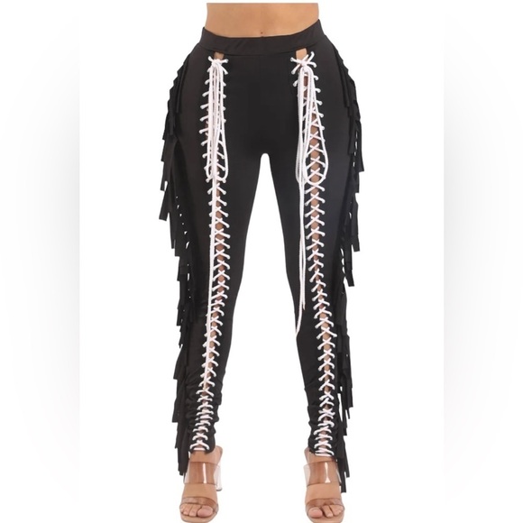 Womens Chic Lace up Detailed Fringe Pants Fashion Stylish Tassels Slim
New - Picture 3 of 8